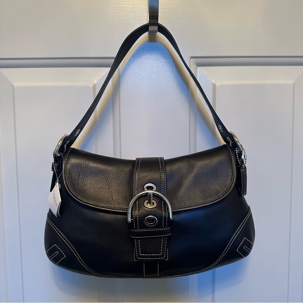 Coach Black Leather Shoulder Bag with Silver Accents, F10192